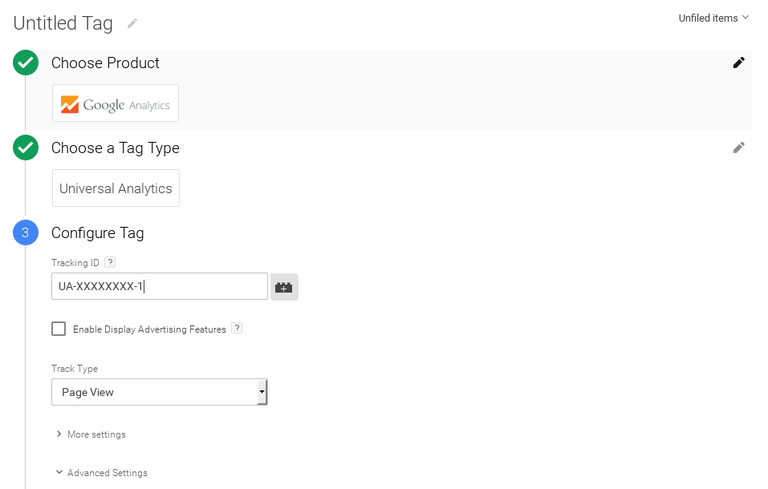 Opciones mínimas indispensables para configurar Google Analytics dentro del Google Tag Manager