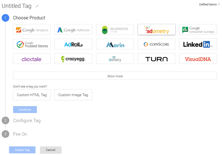 Etiquetas predefinidas del Google Tag Manager. Ahi se ve claramente Google Analytics