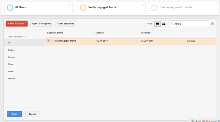 Buscando un segmento en Google Analytics